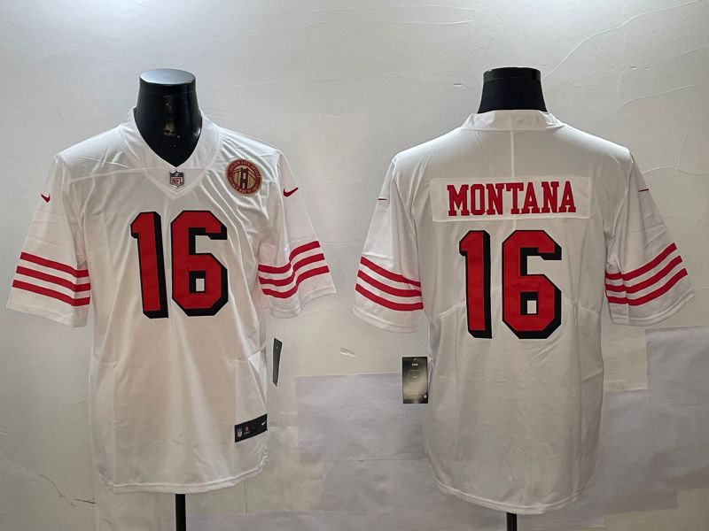 Men San Francisco 49ers #16 Montana White Throwback 2024 Nike Limited NFL Jersey style 01044